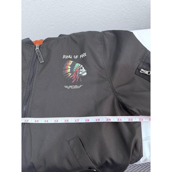Ring Of Fire Black Back Graphic Skull Headdress Ribbed Cuffs Bomber Jacket Large - Picture 7 of 13